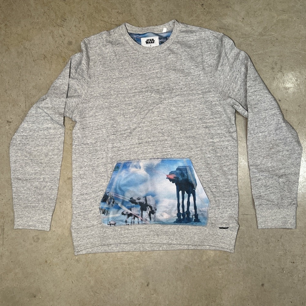Star Wars X On The Byas Mens Gray Graphic AT-AT Pocket Crewneck Sweatshirt M